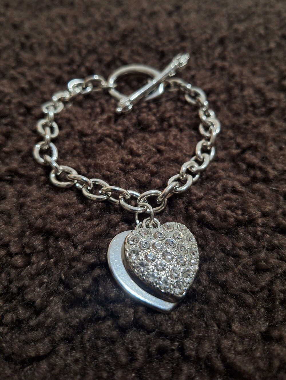 Silver Heart Charm Toggle Bracelet - Women's Jewelry